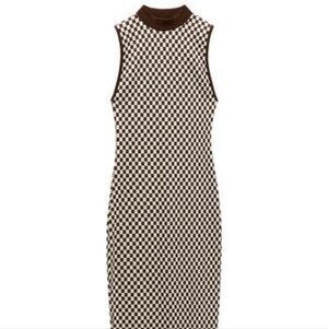 Zara Jacquard Midi Checkered Sleeveless Dress